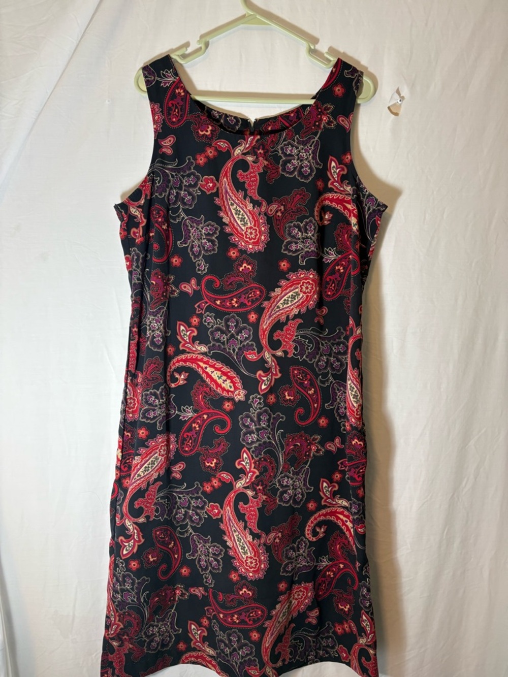 Melissa Harper Sleeveless Black Midi Dress with Red Paisley Print